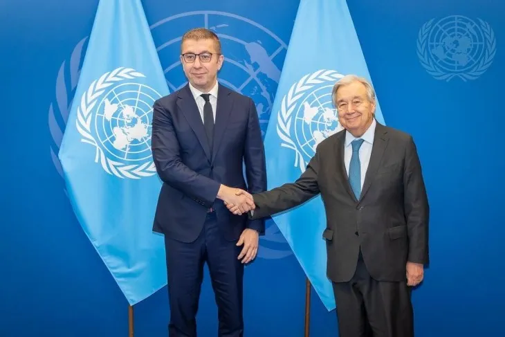 Премиерот Христијан Мицкоски оствари средба со генералниот секретар на ОН Гутереш