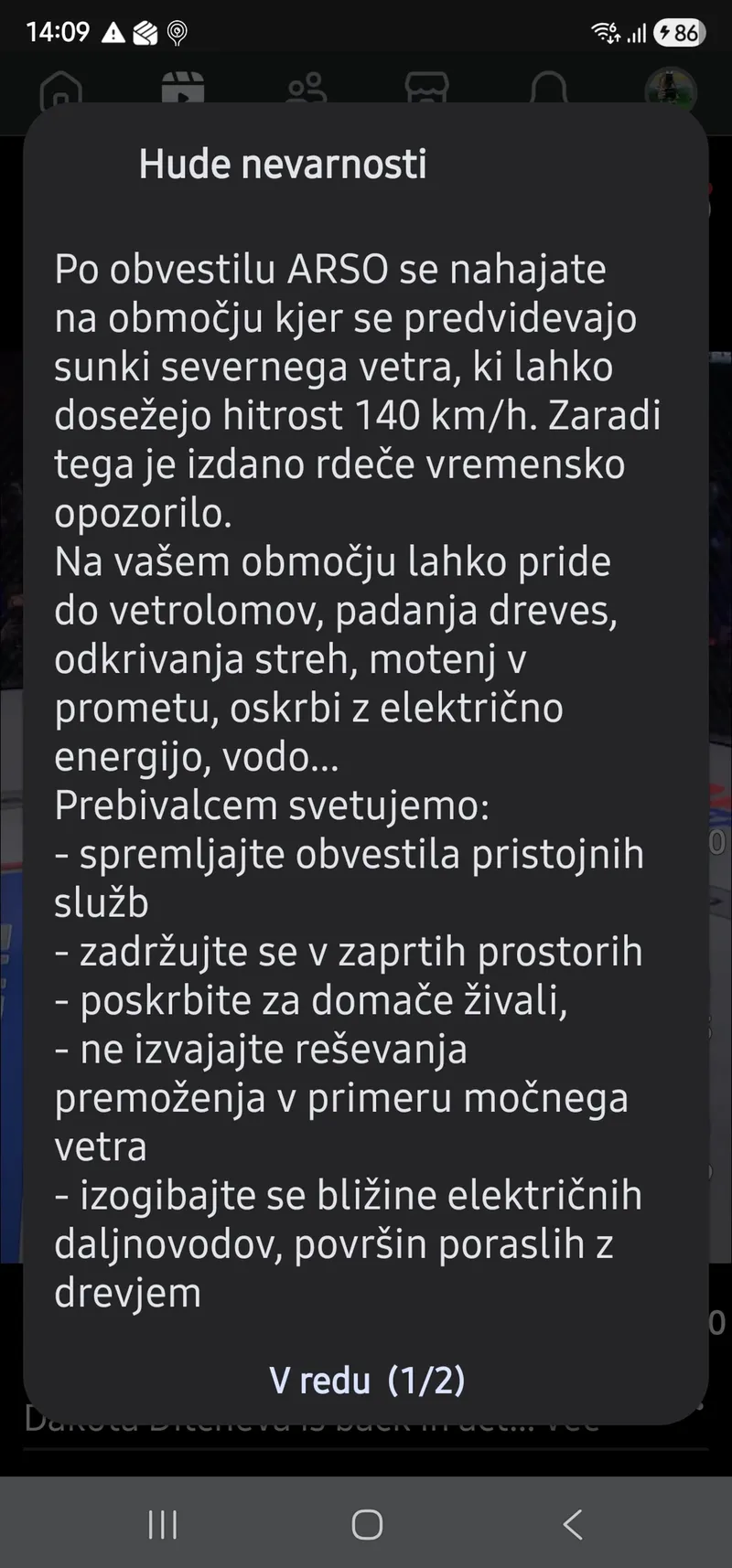 Arso in Uprava RS za zaščito in reševanje sprožila rdeči alarm zaradi vetra