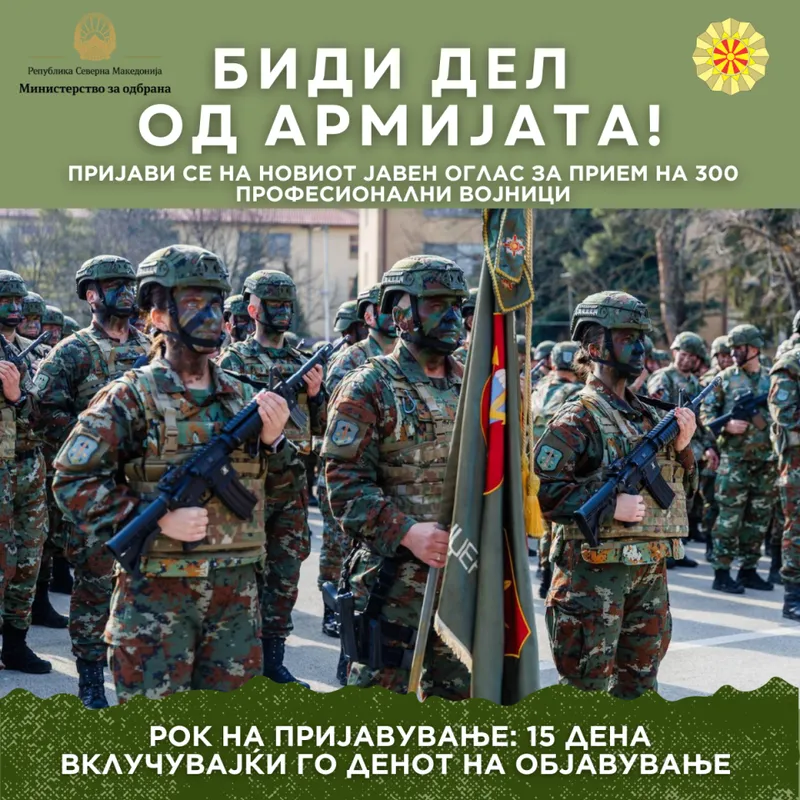 Министерство за одбрана распиша оглас за прием на 300 професионални војници